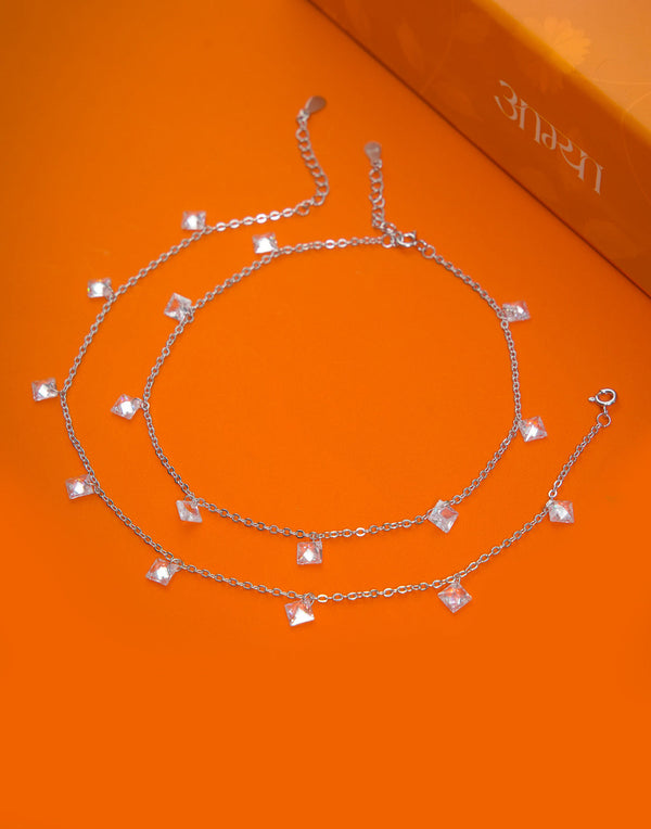Women stone silver anklet